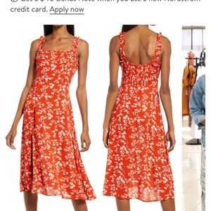 Lulus Garden Date Red Floral Ruffle Strap Midi Sundress